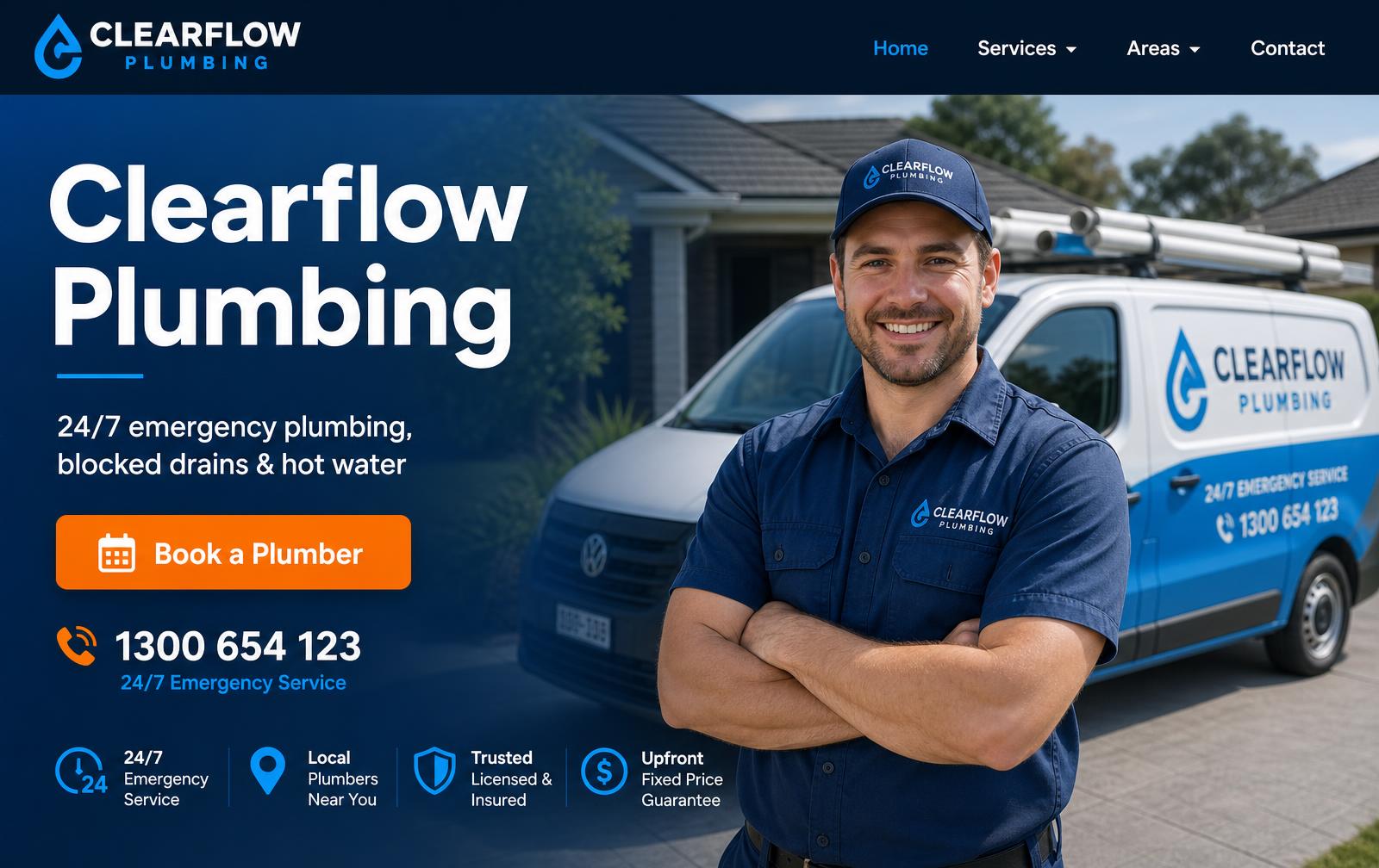 Clearflow Plumbing website example built by LocalSitePro